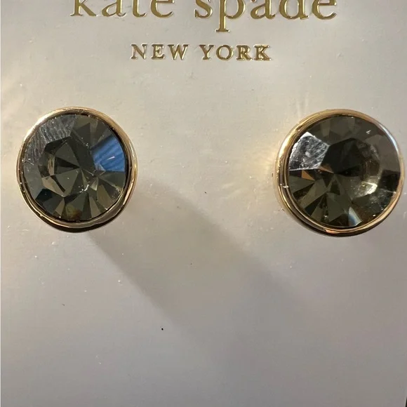Kate Spade Smokey Gray Faux Quartz Faceted Stud Gold Tone Earrings - Picture 2 of 6